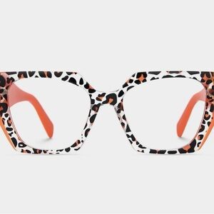 Leopard Print Square Frame Glasses in White & Orange